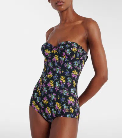 Dolce & Gabbana Small Floral-print Balconette One-piece Swimsuit In Black