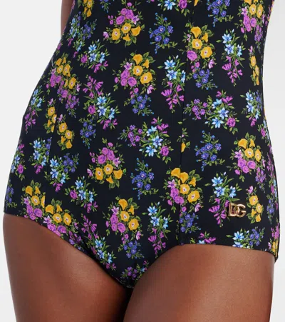 Dolce & Gabbana Small Floral-print Balconette One-piece Swimsuit In Black