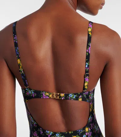 Dolce & Gabbana Small Floral-print Balconette One-piece Swimsuit In Black