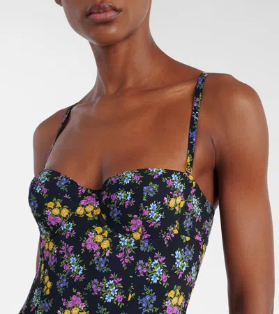 Dolce & Gabbana Small Floral-print Balconette One-piece Swimsuit In Black