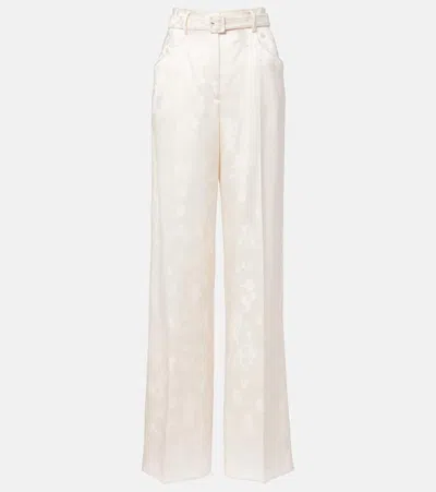 Gabriela Hearst Norman Embroidered Silk Wide-leg Pants In Neutral