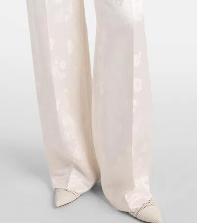 Gabriela Hearst Norman Embroidered Silk Wide-leg Pants In Neutral