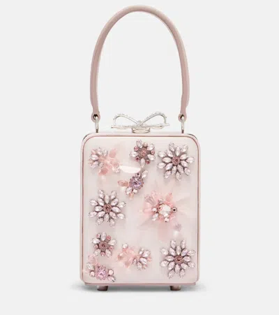 Self-portrait Micro Crystal-embellished Floral Box Bag In Orange