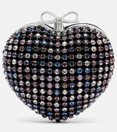 Self-portrait Multicolor Heart Shaped Clutch With Pearl Embellishments And Bow Detail In Tech Fabric Woman In Pattern