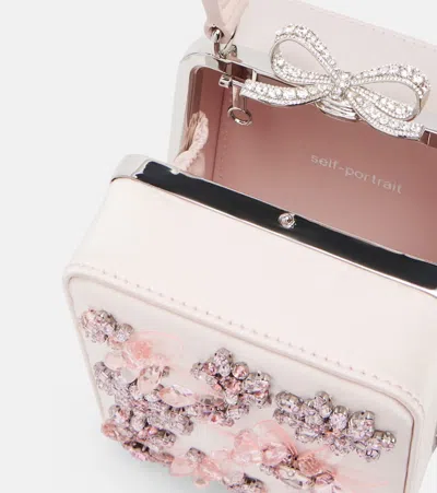 Self-portrait Micro Crystal-embellished Floral Box Bag In Orange
