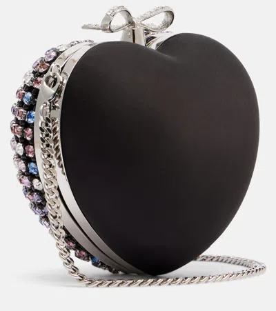 Self-portrait Multicolor Heart Shaped Clutch With Pearl Embellishments And Bow Detail In Tech Fabric Woman In Pattern