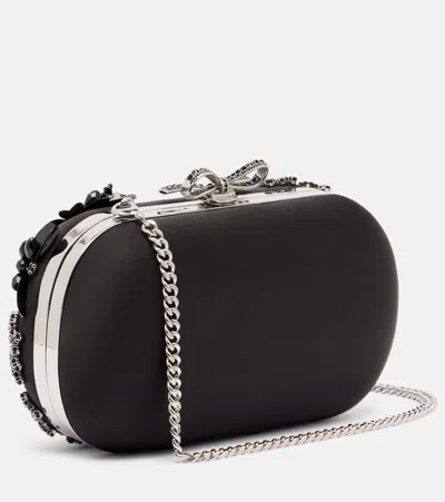 Self-portrait Crystal-embellished Floral Satin Clutch In Gold