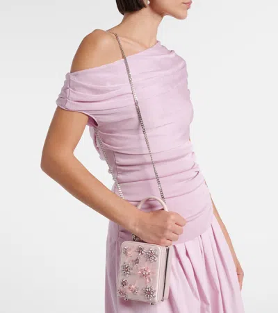 Self-portrait Micro Crystal-embellished Floral Box Bag In Orange