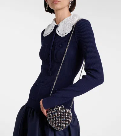 Self-portrait Multicolor Heart Shaped Clutch With Pearl Embellishments And Bow Detail In Tech Fabric Woman In Pattern