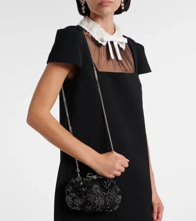 Self-portrait Crystal-embellished Floral Satin Clutch In Gold