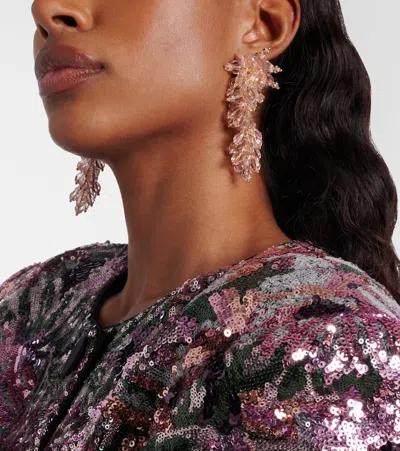 Self-portrait Crystal-embellished Drop Earrings In Pink