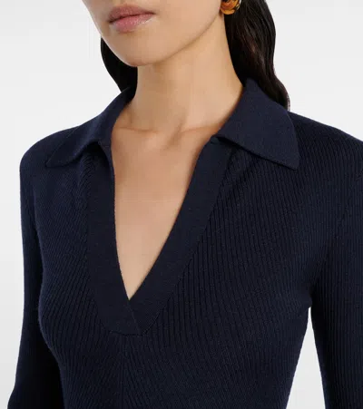 Emilia Wickstead Austin Ribbed-knit Wool Polo Sweater In Blue