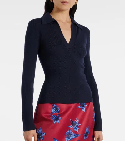 Emilia Wickstead Austin Ribbed-knit Wool Polo Sweater In Blue