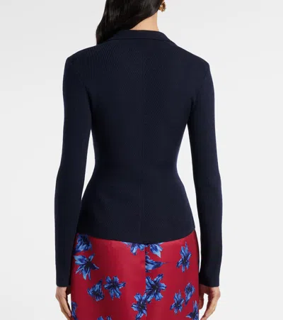 Emilia Wickstead Austin Ribbed-knit Wool Polo Sweater In Blue