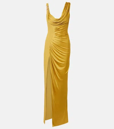 Versace Medusa '95 Draped Jersey Gown In Yellow
