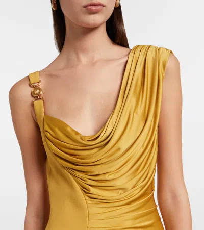 Versace Medusa '95 Draped Jersey Gown In Yellow