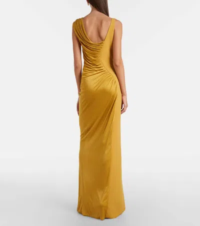 Versace Medusa '95 Draped Jersey Gown In Yellow