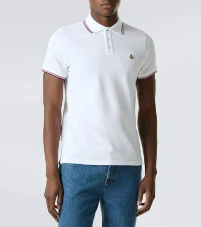 Moncler Cotton Piquet Polo Shirt With Tricolor Trim In White