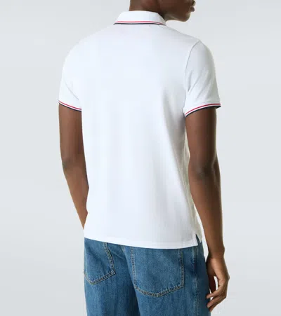 Moncler Cotton Piquet Polo Shirt With Tricolor Trim In White