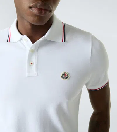Moncler Cotton Piquet Polo Shirt With Tricolor Trim In White