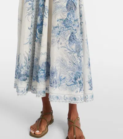 Zimmermann Wanderlust Belted Pleated Printed Cotton Maxi Skirt In Blue