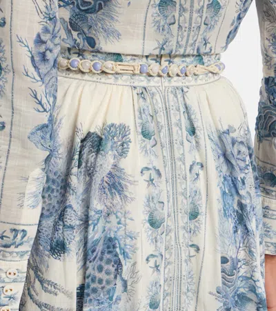 Zimmermann Wanderlust Belted Pleated Printed Cotton Maxi Skirt In Blue