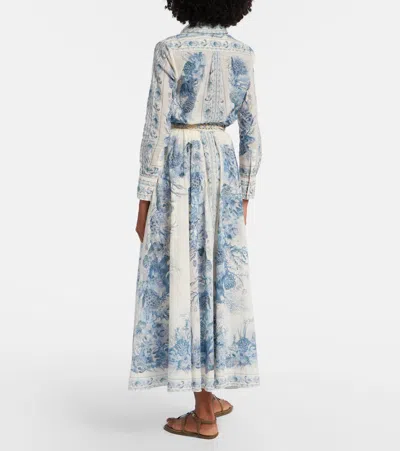 Zimmermann Wanderlust Belted Pleated Printed Cotton Maxi Skirt In Blue