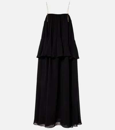 Chloé Open-back Embellished Tiered Silk-georgette Maxi Dress In Black