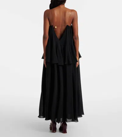 Chloé Open-back Embellished Tiered Silk-georgette Maxi Dress In Black