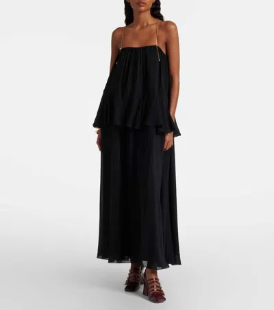 Chloé Open-back Embellished Tiered Silk-georgette Maxi Dress In Black
