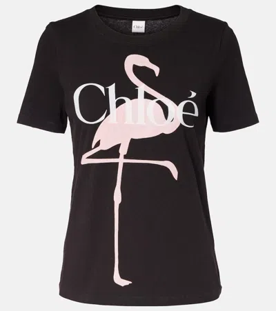 Chloé Women Black Crewneck T-shirt With Maxi Logo Print On The Front In Cotton Woman In Black