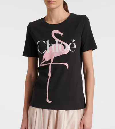 Chloé Women Black Crewneck T-shirt With Maxi Logo Print On The Front In Cotton Woman In Black