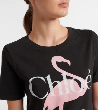 Chloé Women Black Crewneck T-shirt With Maxi Logo Print On The Front In Cotton Woman In Black