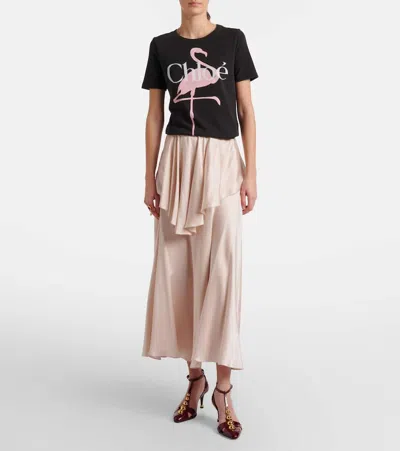 Chloé Women Black Crewneck T-shirt With Maxi Logo Print On The Front In Cotton Woman In Black