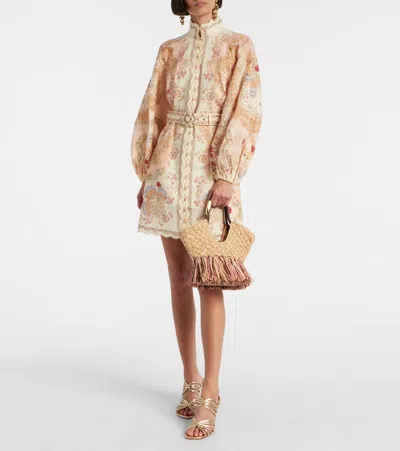 Zimmermann Goldentime Small Fringed Raffia Tote Bag In Red