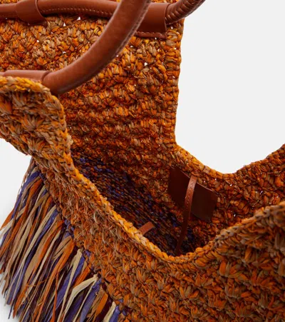 Zimmermann Goldentime Medium Raffia Tote Bag In Pattern