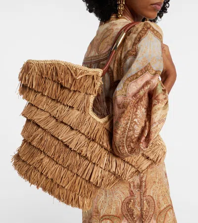 Zimmermann Goldentime Medium Raffia Tote Bag In Pink