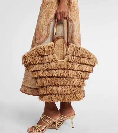 Zimmermann Goldentime Medium Raffia Tote Bag In Pink