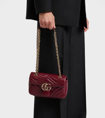 Gucci Gg Marmont Small Leather Shoulder Bag In Burgundy