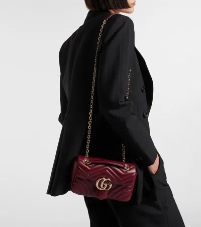 Gucci Gg Marmont Small Leather Shoulder Bag In Burgundy