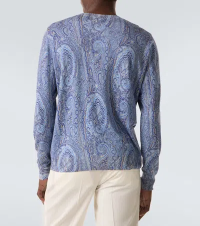 Etro Silk And Cashmere Sweater With Floral Arnica Motif In Blue