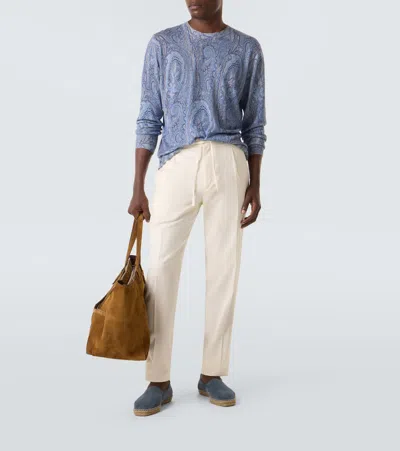 Etro Silk And Cashmere Sweater With Floral Arnica Motif In Blue