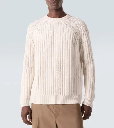 Allude Ribbed-knit Wool And Cashmere Sweater In Neutral