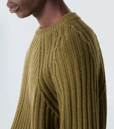 Allude Ribbed-knit Wool And Cashmere Sweater In Green