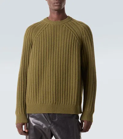 Allude Ribbed-knit Wool And Cashmere Sweater In Green