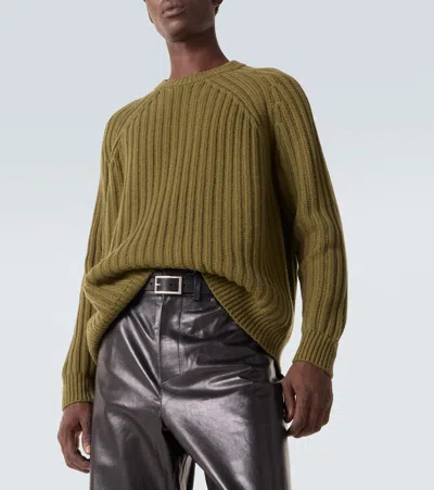 Allude Ribbed-knit Wool And Cashmere Sweater In Green