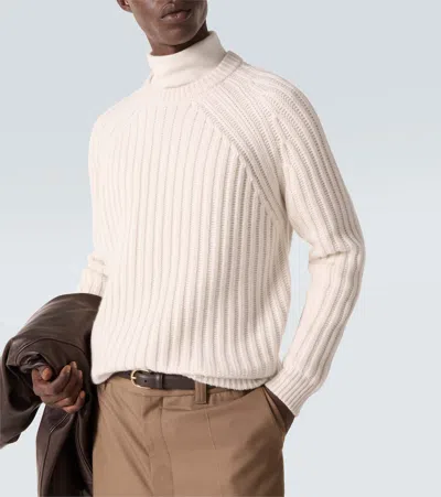 Allude Ribbed-knit Wool And Cashmere Sweater In Neutral