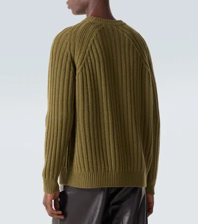 Allude Ribbed-knit Wool And Cashmere Sweater In Green