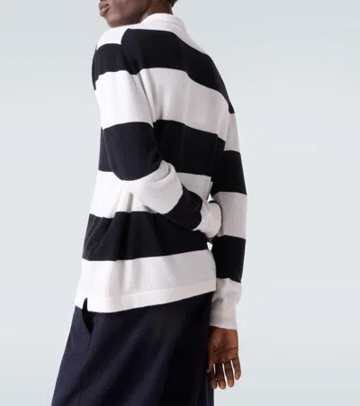 Allude Striped Wool And Cashmere Polo Sweater In White