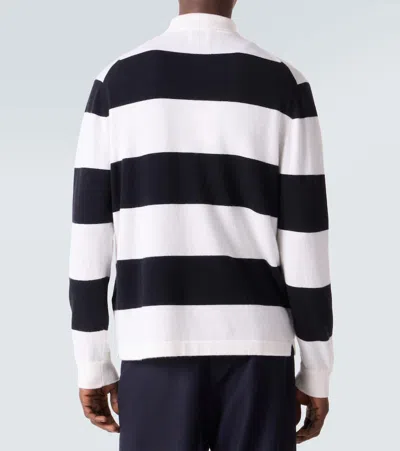 Allude Striped Wool And Cashmere Polo Sweater In White
